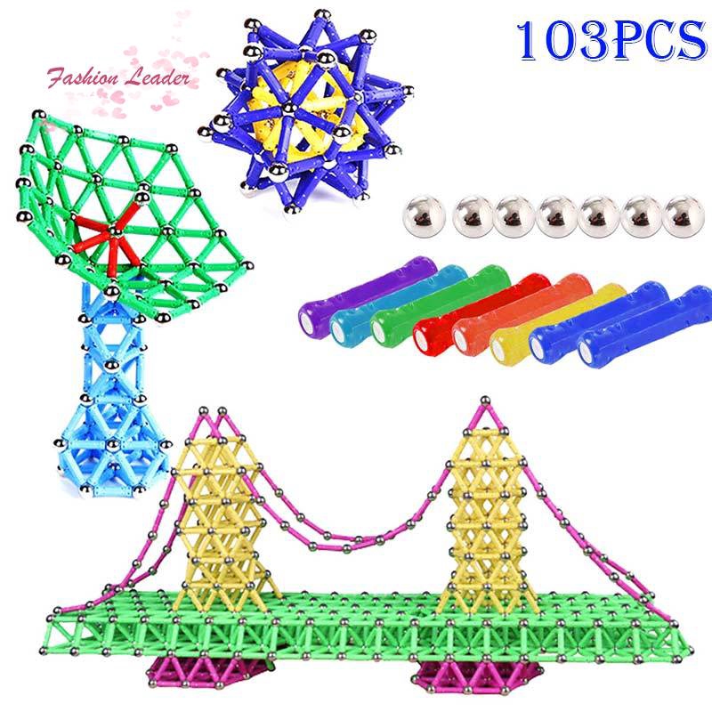 Bộ đồ chơi xếp hình bằng 103 thanh nam châm màu sắc 2.8cm