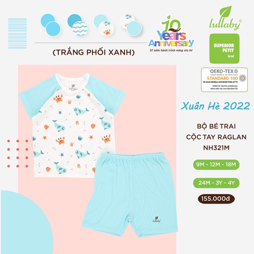 Bộ cộc tay raglan/cài vai bèo chất petit Lullaby cho bé NH387M
