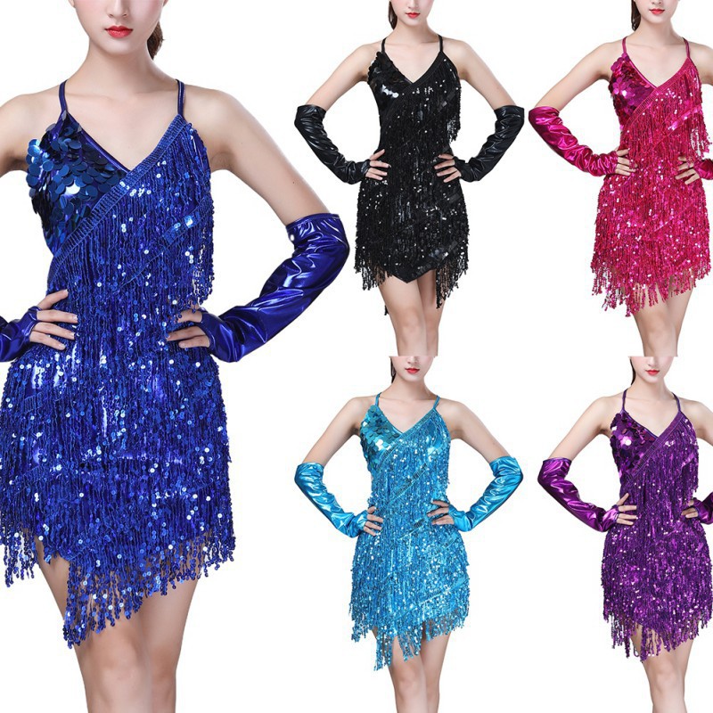 Đầm khiêu vũ Latin đính sequin lấp lánh quyến rũ dành cho nữ