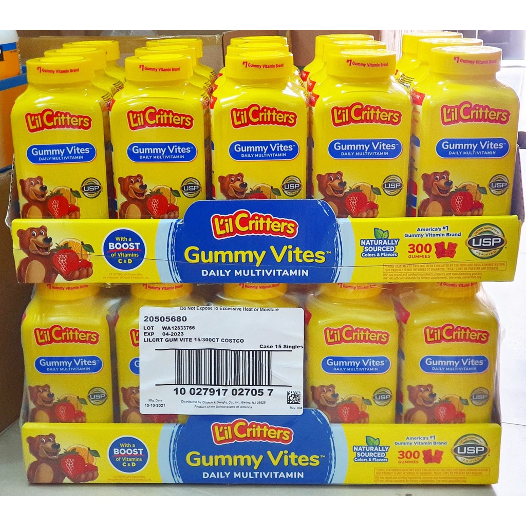 [Mã GROSALE giảm 10% đơn 150K] Kẹo Gấu L’il Critters Gummy Vites chai 300 viên từ mỹ , vitamin cho bé ăn ngon