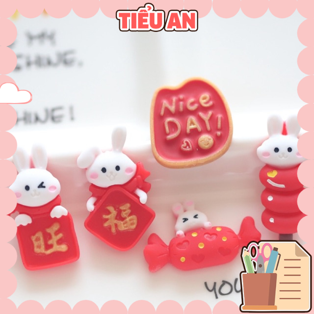 Charm (C596) slime/ Dụng Cụ Charm Trang Trí  [Ko Keo &amp; Nút] Bé Thỏ Mừng Năm Mới - Giá 1 cái