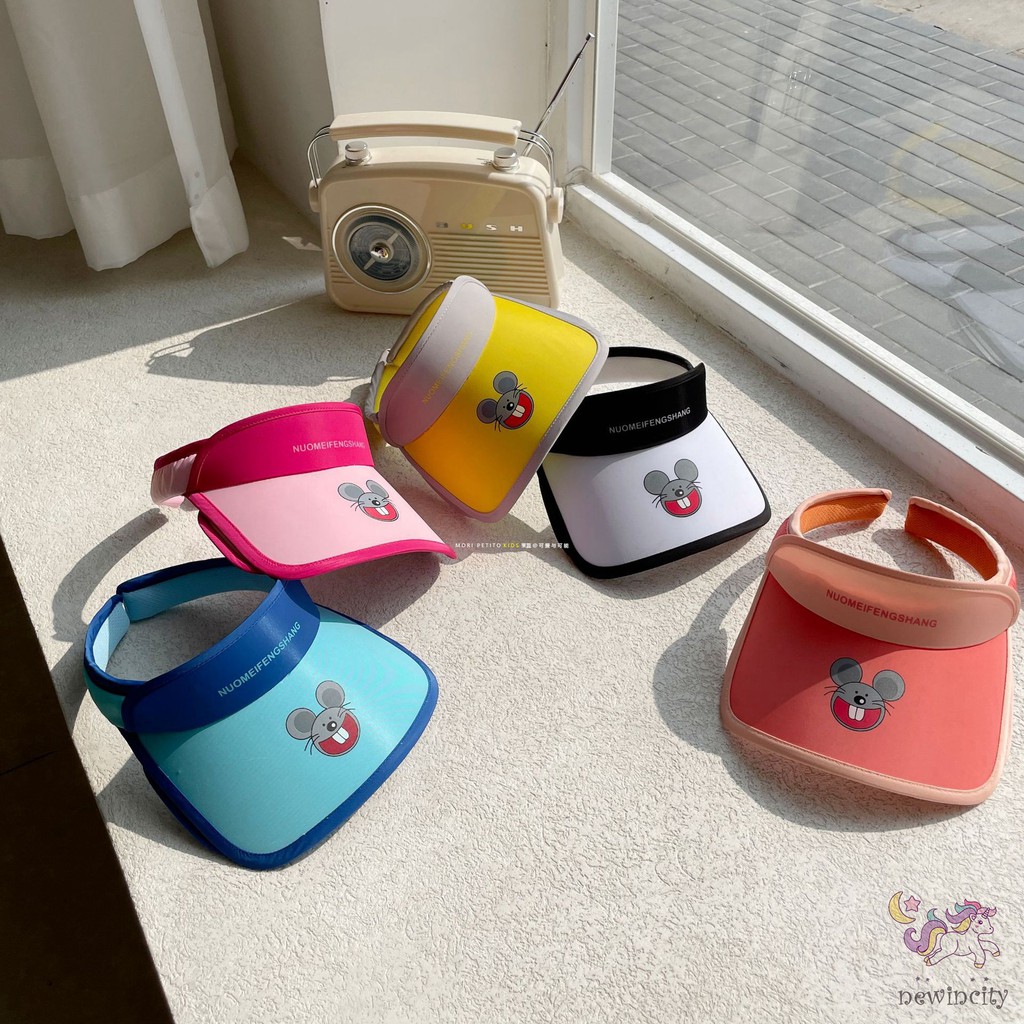 Mũ rộng vành hở chóp che nắng chống tia UV họa tiết hoạt hình phong cách Hàn Quốc thời trang dành cho trẻ em