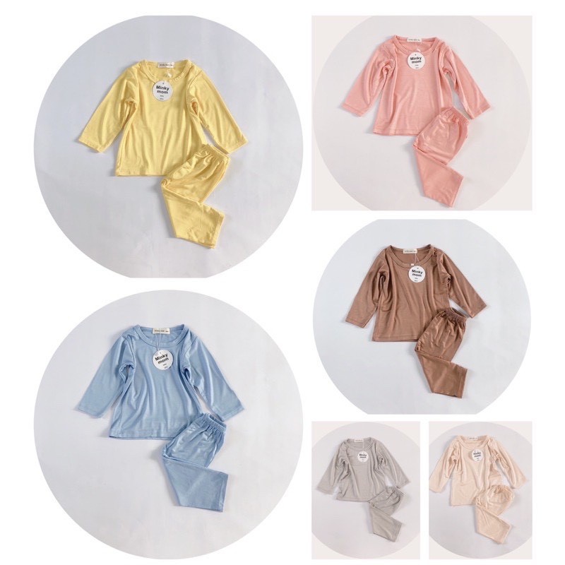 Bộ Dài Tay Thun Lạnh Minky Mom Màu Trơn Hàn Quốc Cho Bé 7-17kg