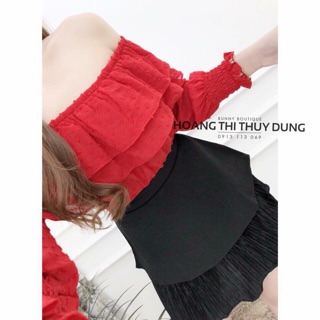 Set áo trễ vai bi đỏ + chân váy