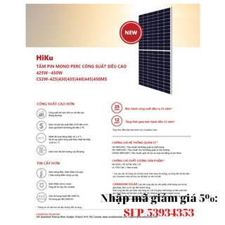 Pin năng lượng mặt trời CANADIAN CS3U 445W - mono