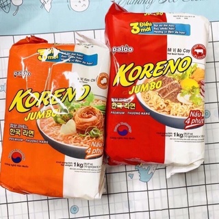 Lốc 10gói Mì Koreno Jumbo 1KG-vị Bò cay/Kimchi/Nấm/Gà/Tôm