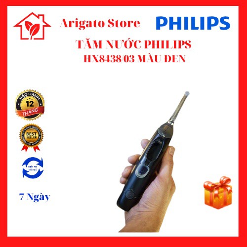 Tăm nước PHILIPS HX8438/03-Màu đen,hàng nhập khẩu,loại bỏ 99,9% mảng bám.Bảo hành 24 tháng