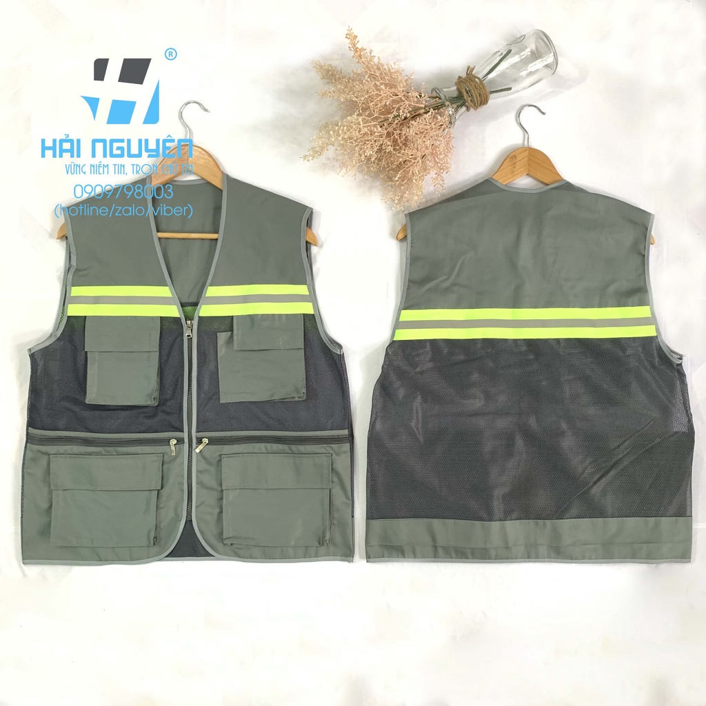 Áo gile kỹ sư phản quang bảo hộ lao động 3 kéo, 6 túi cao cấp - áo kỹ sư bảo hộ