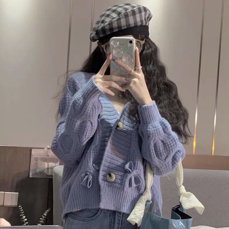 Áo khoác Cardigan dáng ngắn thiết kế hình nơ xinh xắn cho Nữ phong cách cute ( Oder Có ảnh thật ) | WebRaoVat - webraovat.net.vn