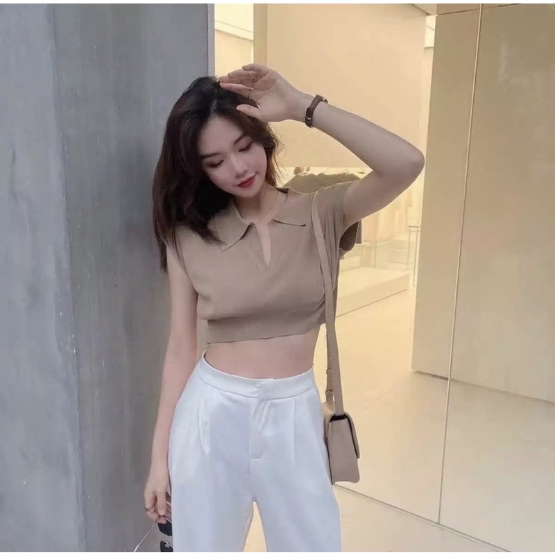 ÁO LEN CỔ BẺ LEOCE CROPTOP hàng nhập quảng châu chất vải cao cấp style ullzang hàn quốc