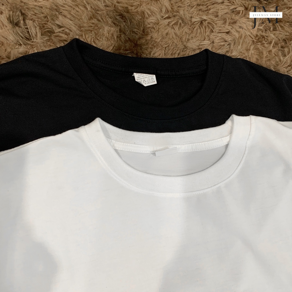 Áo thun trơn Jteeman, áo phông trơn nam nữ tay lỡ form rộng vải cotton 4 chiều cao cấp 3 màu trắng đen xám JT11