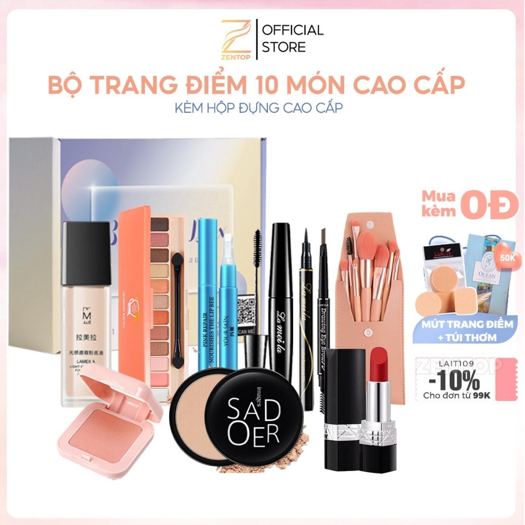 Bộ trang điểm cao cấp 10 món makeup chuyên nghiệp bảng màu hottrend set trang điểm tiện lợi xài là xinh Zentop