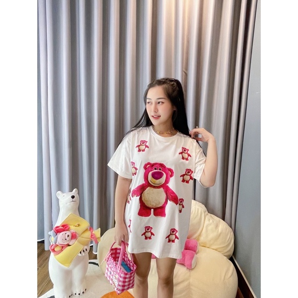 ÁO THUN GẤU DÂU LỚN - MÀU TRẮNG - HB015