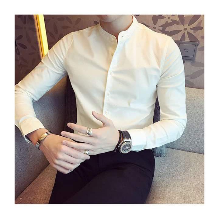 [Mã FAMAYMA2 giảm 10K đơn 50K] Áo sơ mi nam cổ tàu áo sơ mi công sở dài tay trắng đen (Cam kết giống hình) | BigBuy360 - bigbuy360.vn