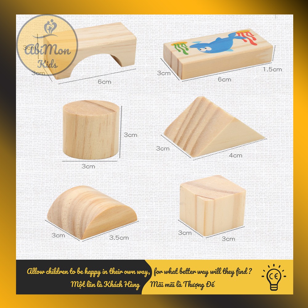 Bộ Xếp Hình Gỗ Xây Dựng Cho Bé (42 chi tiết) ☘️ Montessori cao cấp ✨ (Đồ chơi Gỗ - Giáo Dục - An toàn - Thông minh)
