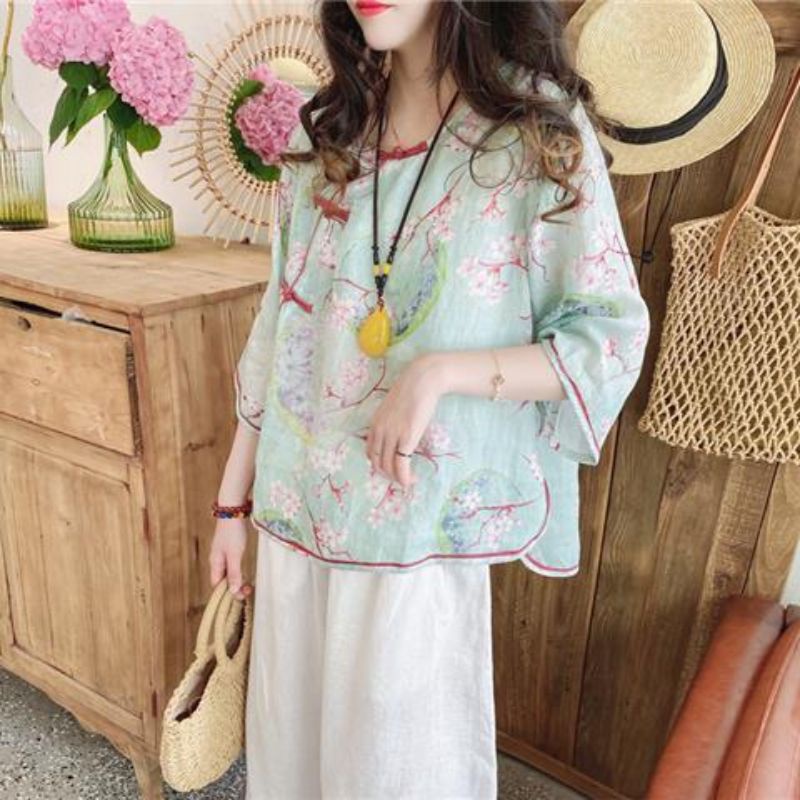(SP95) Áo hoa (AH35) cúc chéo hàng Quảng Châu chất mát S/2XL