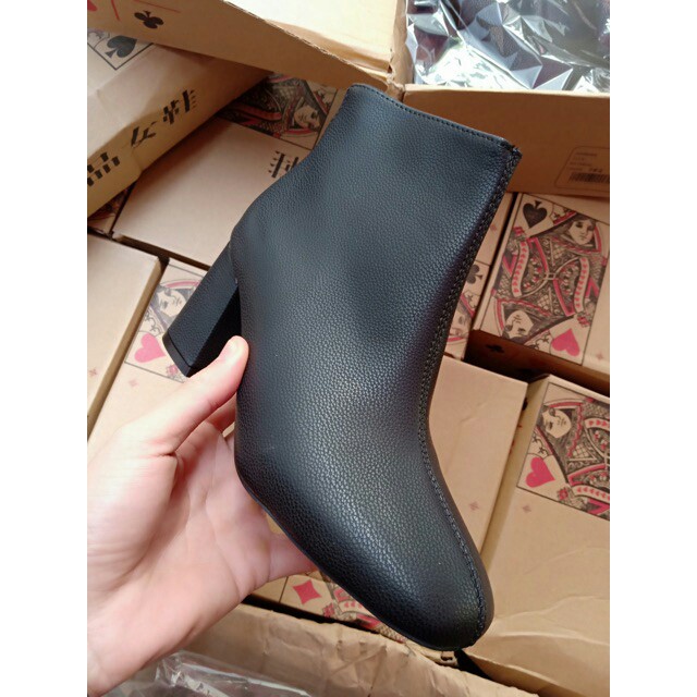 Boot Nữ Cổ Ngắn Chất Da Gót Vuông Gân Móc Khoá Sau - 8257 móc tròn | BigBuy360 - bigbuy360.vn