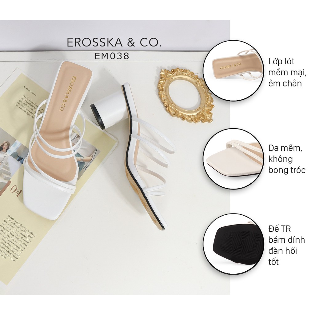 Giày cao gót Erosska mũi vuông phối dây quai mảnh cao 5cm màu trắng ver 2 _ EMO38