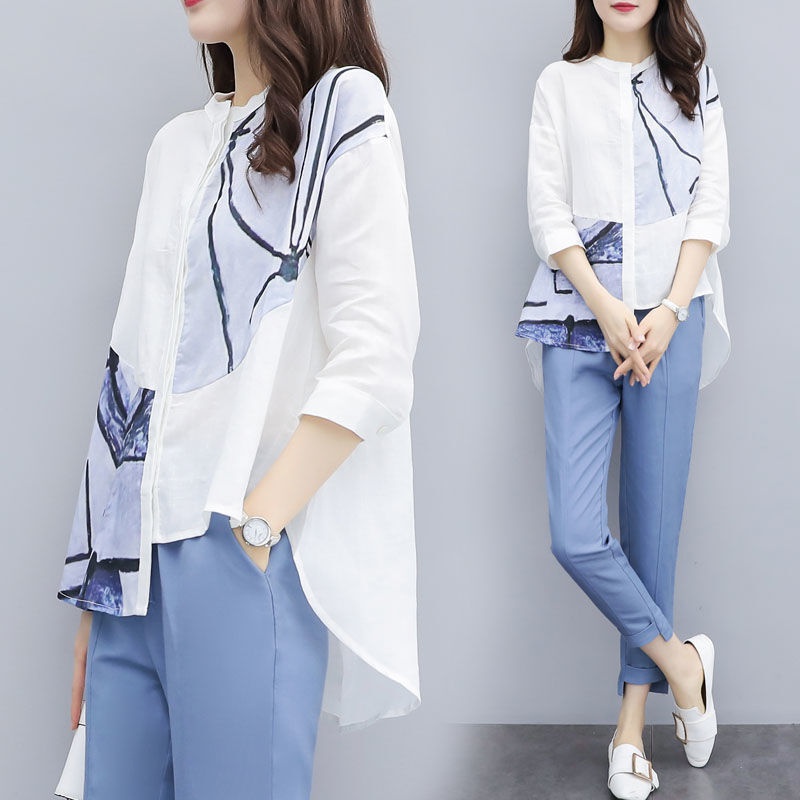 Bộ Áo Sơ Mi Chiffon + Quần Dài Thời Trang Mùa Hè Dành Cho Nữ 2021
