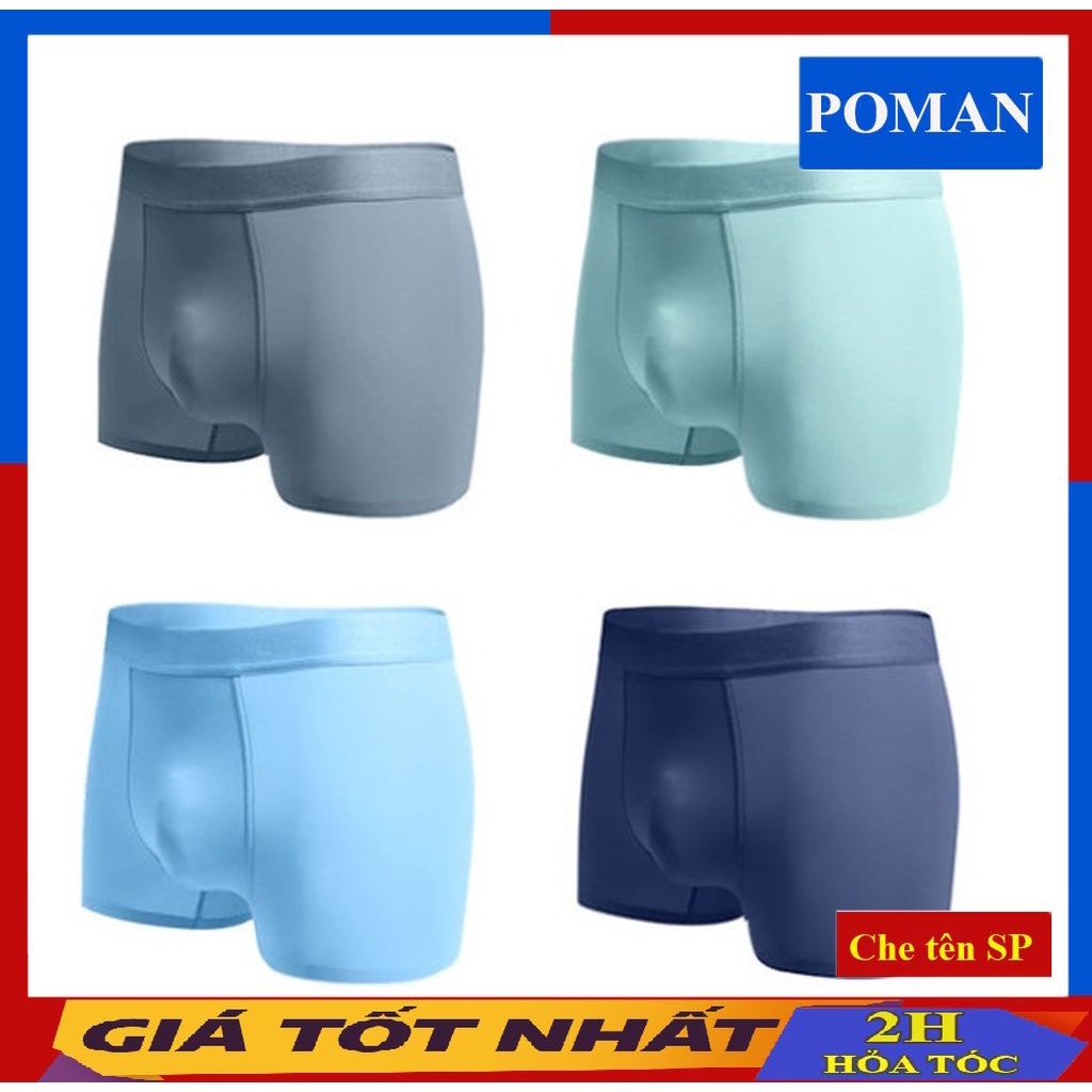 Quần lót nam boxer đúc lụa cao cấp, quần sịp đùi nam co giãn thoáng mát màu đẹp SL01 (Che tên) - POMAN