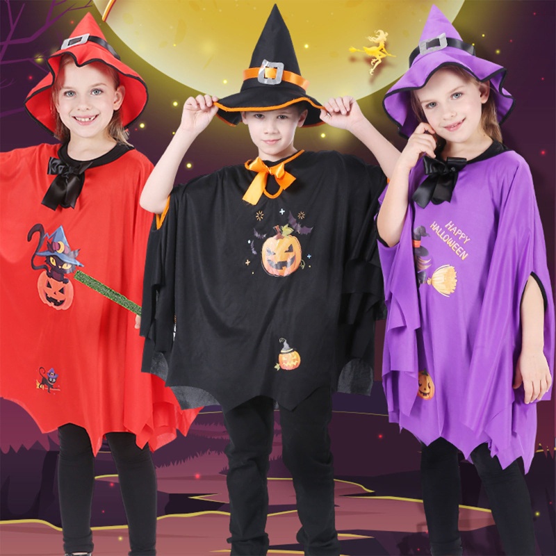 Áo Choàng Phù Thủy Hóa Trang Halloween Kèm Mũ Đầu Nhọn