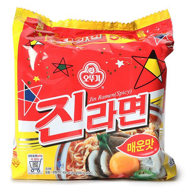 Lô 5 Mì Jin Ramen Ottogi Hàn Quốc Cay Và Không Cay Gói 120G