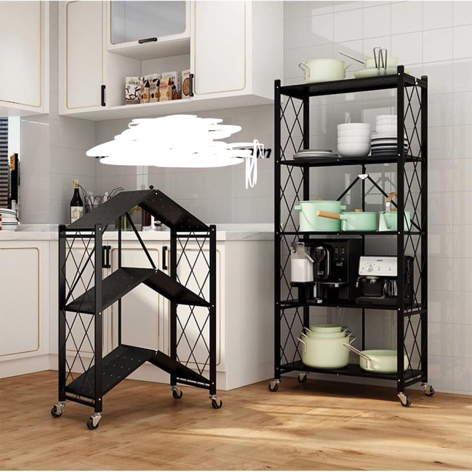 Kệ Để Đồ Gấp Gọn Sơn Tĩnh Điện VANDO, Kệ Đa Năng 3 Tầng Có Bánh Xe Giá Xếp Nhà Bếp Phòng Ngủ Nhà Tắ