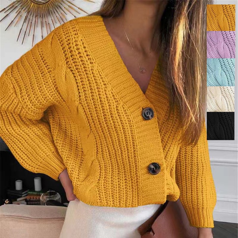DUNEA Áo Khoác Cardigan Dáng Rộng Cổ Chữ V Phối Nút Gợi Cảm Dành Cho Nữ