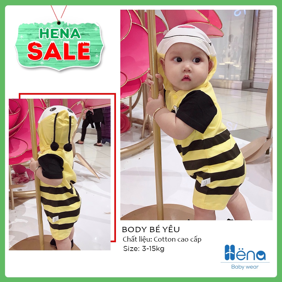 Body thú cho Bé - Ong Vàng CAO CẤP, CHẤT VẢI AN TOÀN - Đồ liền thân bé trai, bé gái Đẹp | Bodysuit trẻ em | Henashop