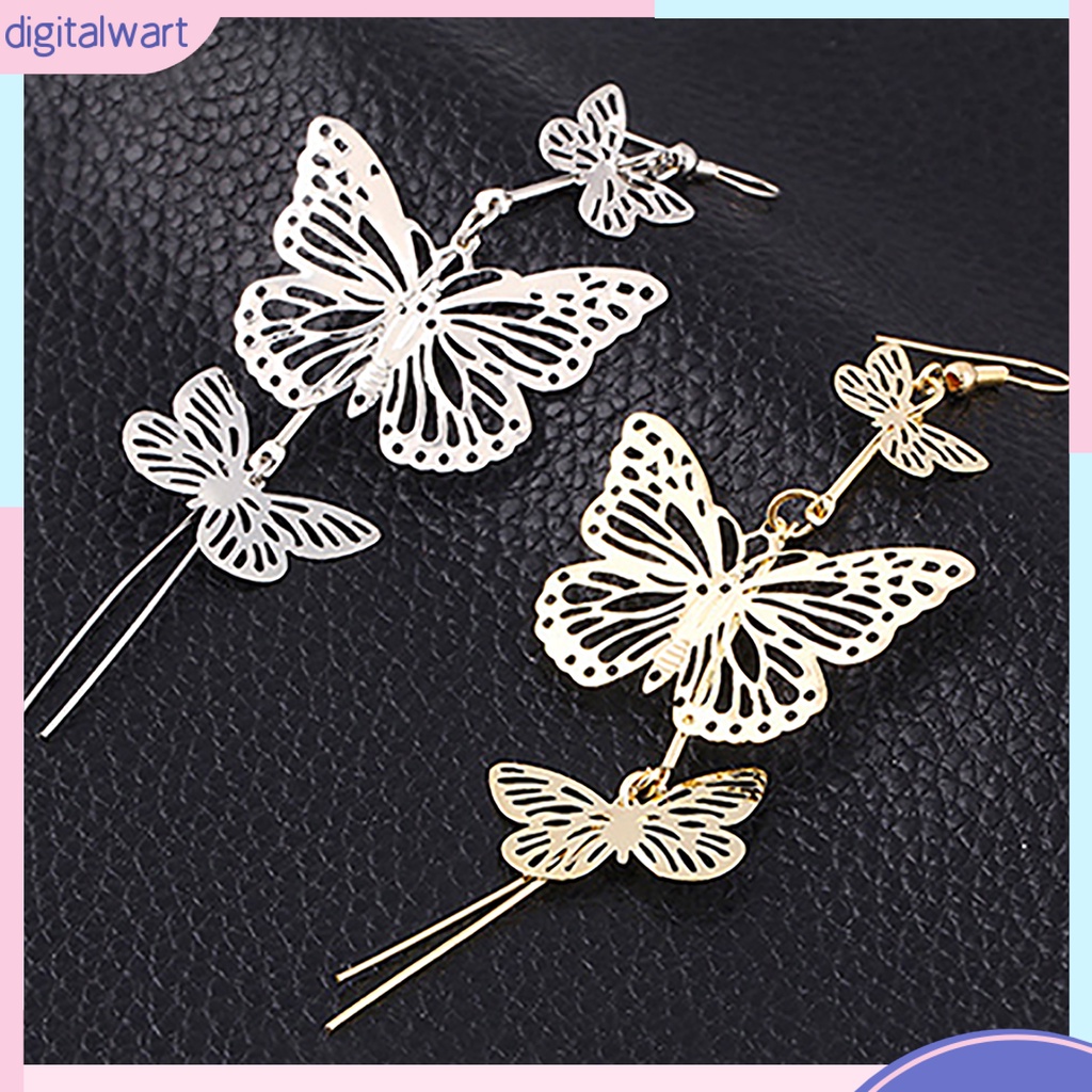 Cặp khuyên tai dài hình bướm mạ vàng/bạc cá tính dành cho nữ