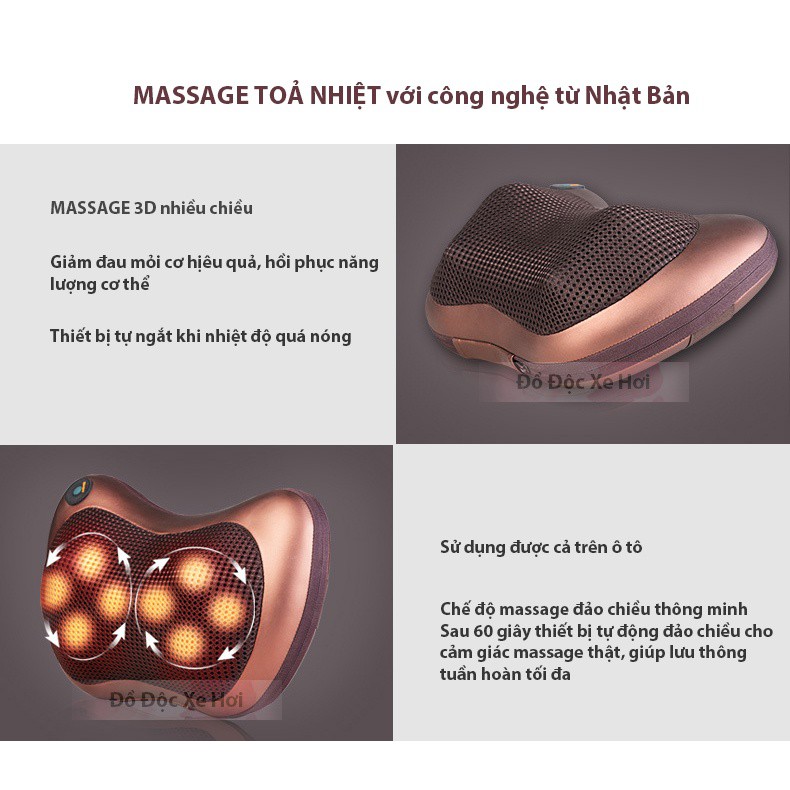 Gối massage hồng ngoại 8 bi cao cấp (Dùng được cả trên xe ô tô)