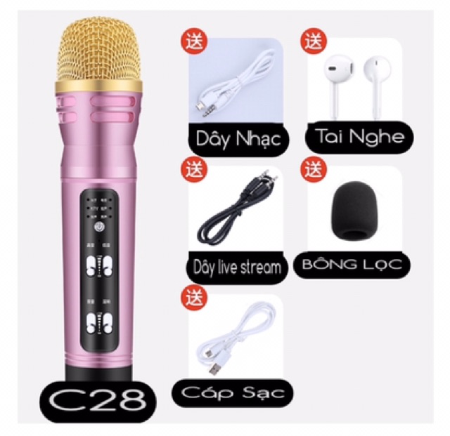 Micro C28 karaoke livestream có autotune đủ phụ kiện HÁT BAO HAY