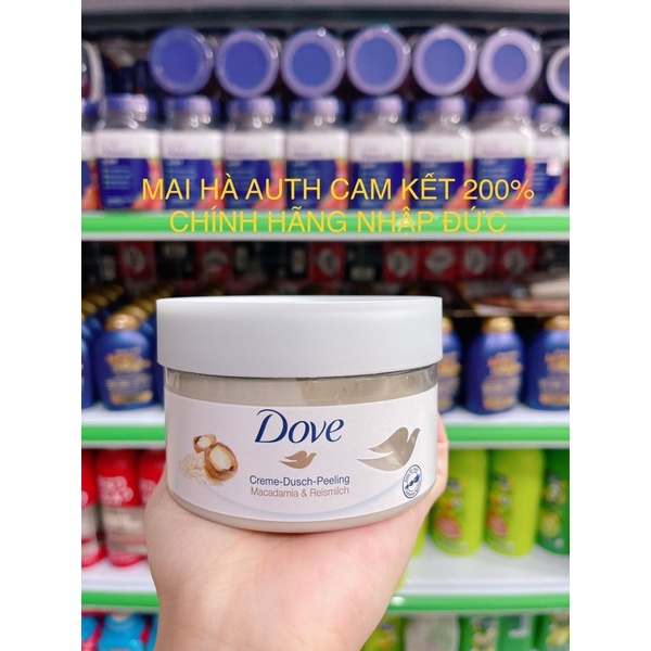 Tẩy da chết DOVE bản ĐỨC Tẩy Da Chết Toàn Thân Body DOVE Creme Dusch Peeling 225ml MACCA VÀ LỰU