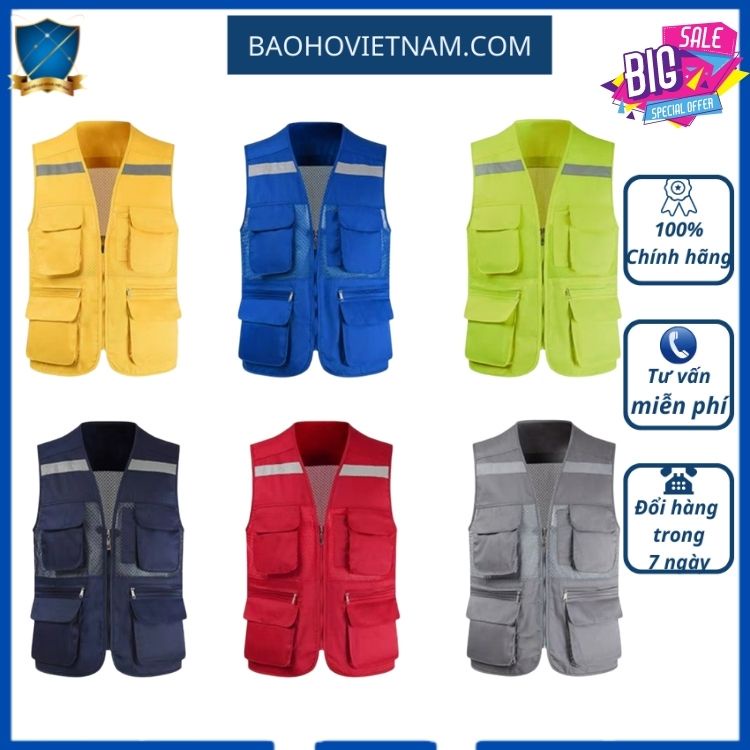 Áo gile bảo hộ 4 túi hộp các màu phản quang