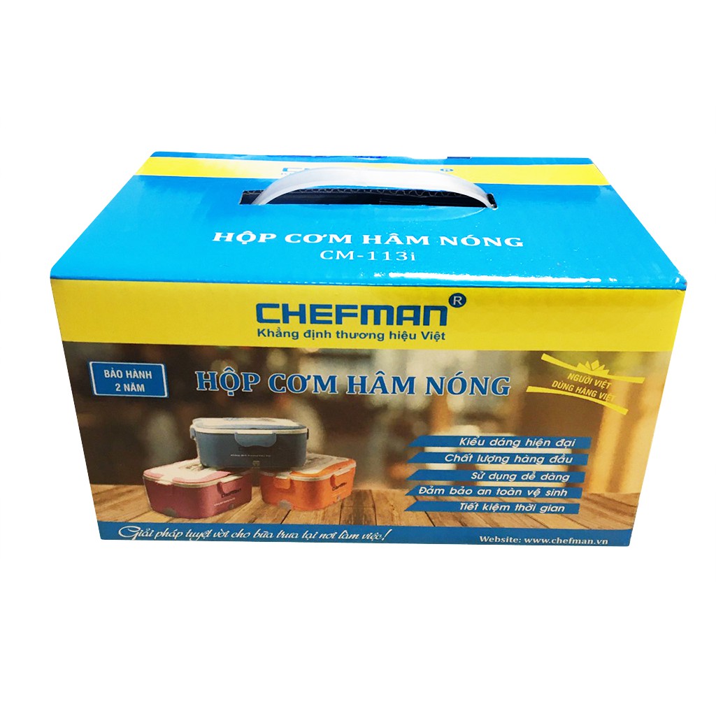 Hộp cơm hâm nóng chefman cm-113i - bảo hành 24 tháng - hộp cơm cắm điện tặng kèm túi da cao cấp