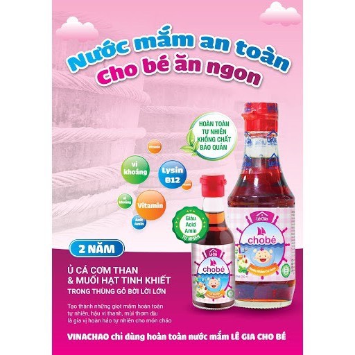 Nước mắm cho bé Lê Gia bé Từ 1 Tuổi - Làm từ Cá Cơm Giàu DHA Tốt Cho Bé Ăn Dặm chai thủy tinh