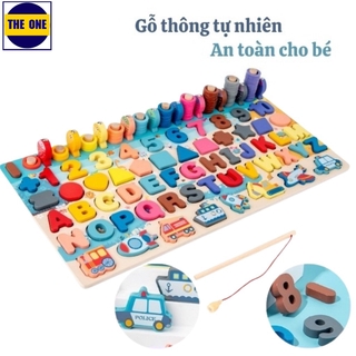 🍄THE ONE🍄Đồ chơi Câu cá gỗ đa năng 6 trong 1 kèm hình khối, số, chữ và phương tiện giao thông - đồ chơi cao cấp Bi House