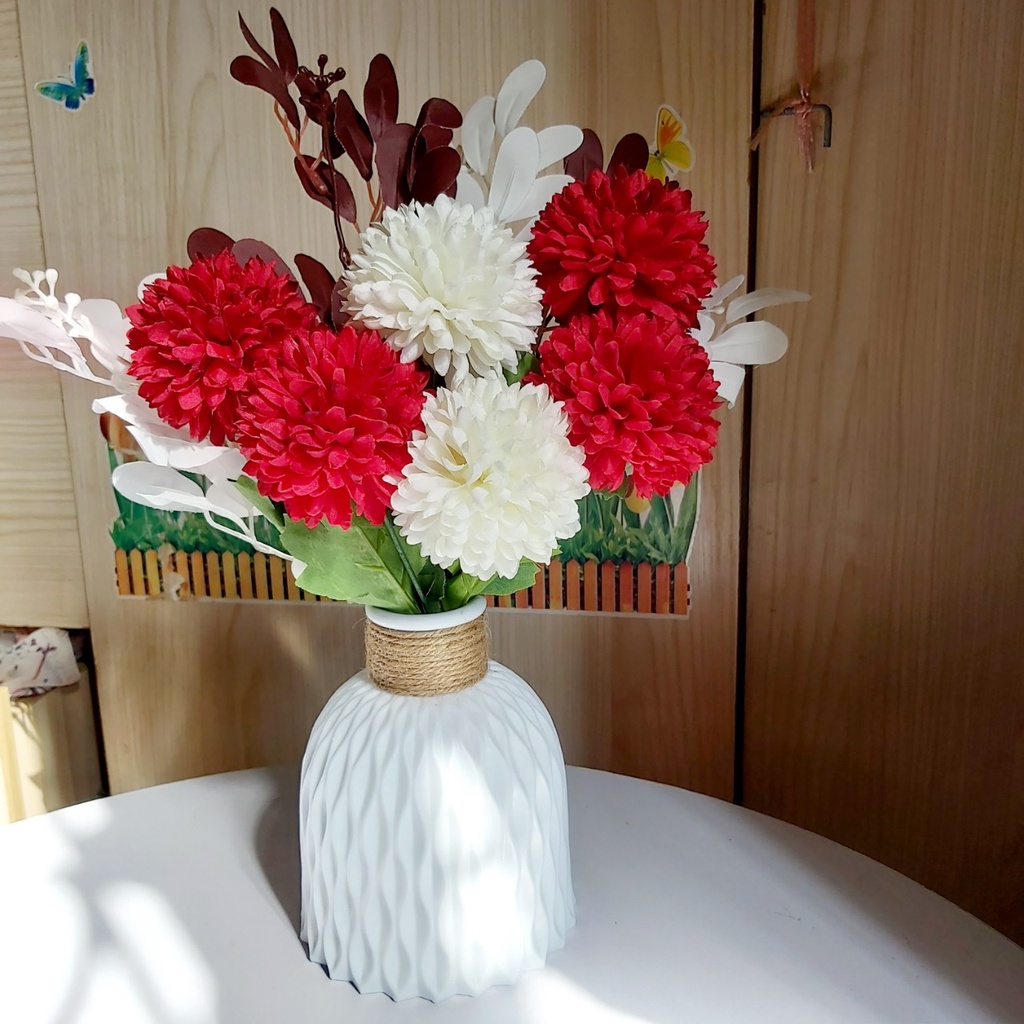 [Mã 155LIFESALE giảm 8% đơn 99K] Hoa lụa, lọ hoa cúc pingpong để bàn trang trí kệ tủ phong cách mới