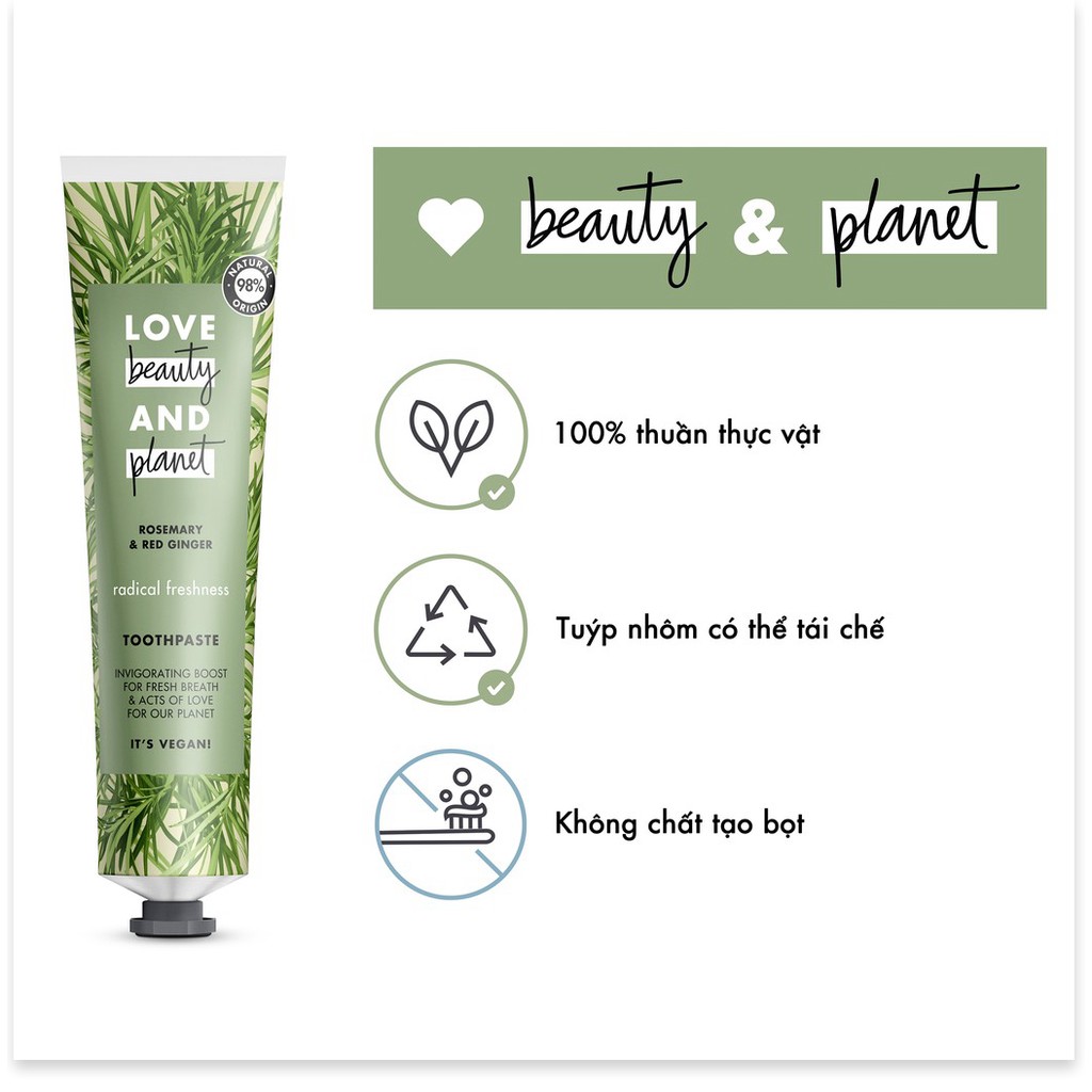 [Mã chiết khấu giảm giá sỉ mỹ phẩm chính hãng] Kem đánh răng thiên nhiên Love Beauty And Planet 75ml/Tuýp