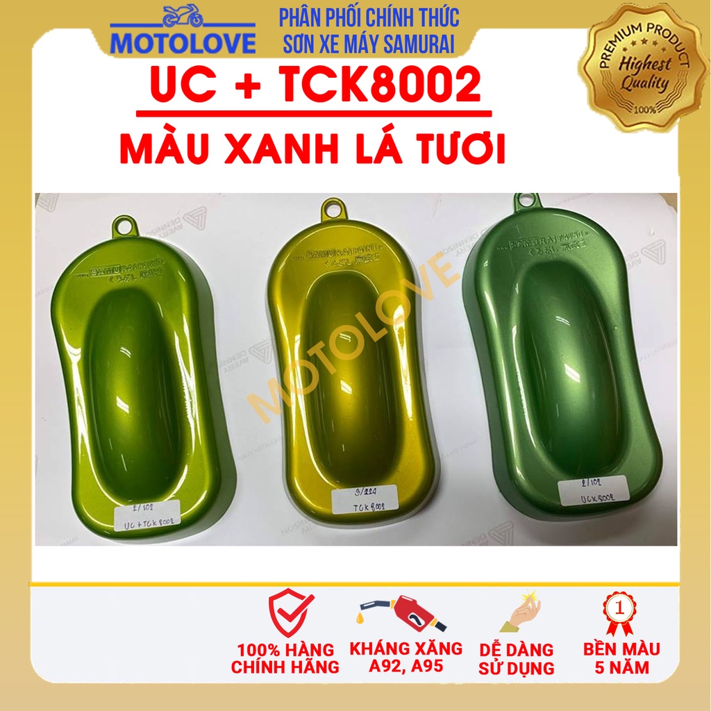 Combo sơn samurai màu xanh lá tươi UC + TCK8002 loại 2K chuẩn quy trình độ bền 5 năm gồm 2K04 - UCK8002 - TCK8002 -2k01