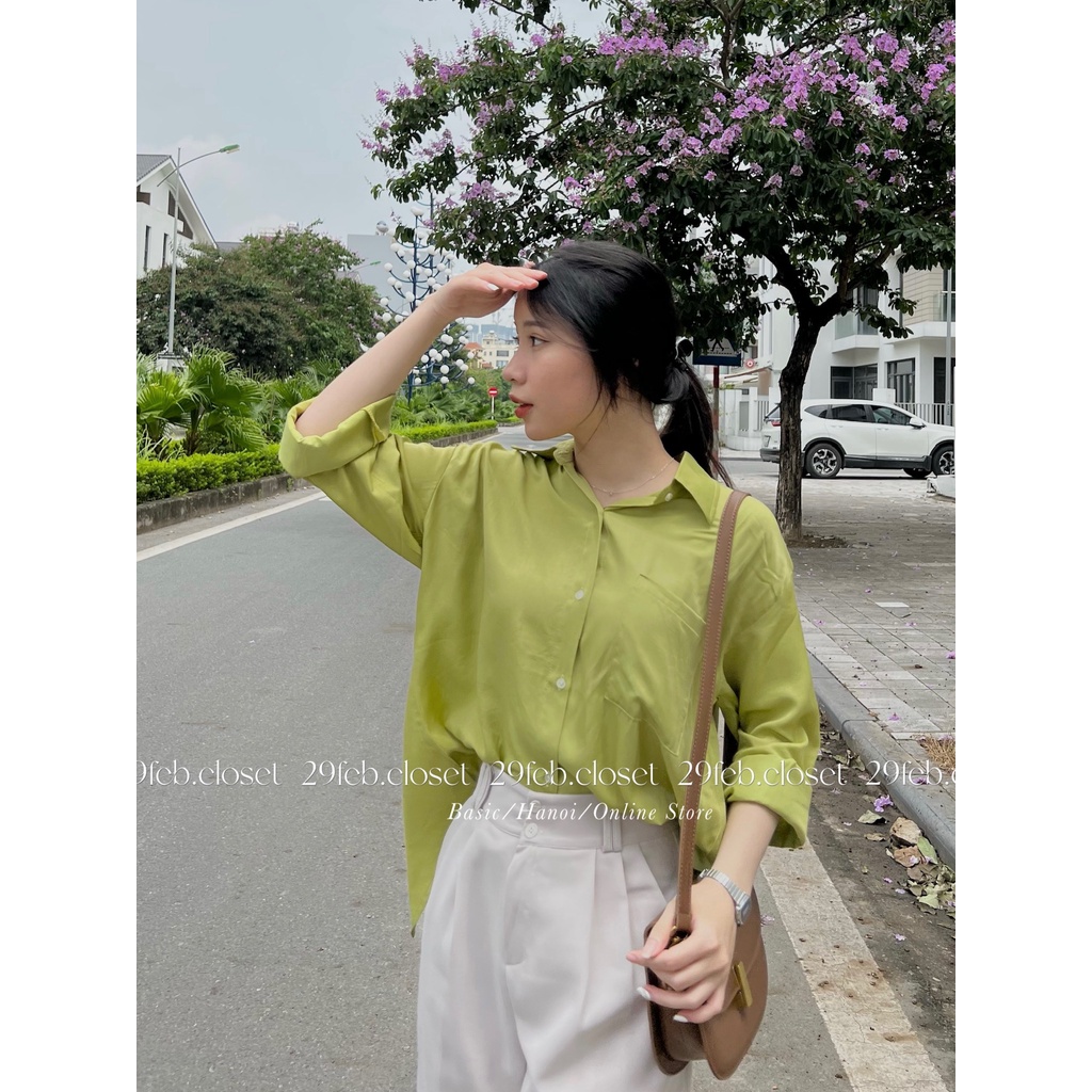 [Ảnh thật/Video] Áo sơ mi lụa hàn xẻ vạt sau lưng - 29feb.closet - A60
