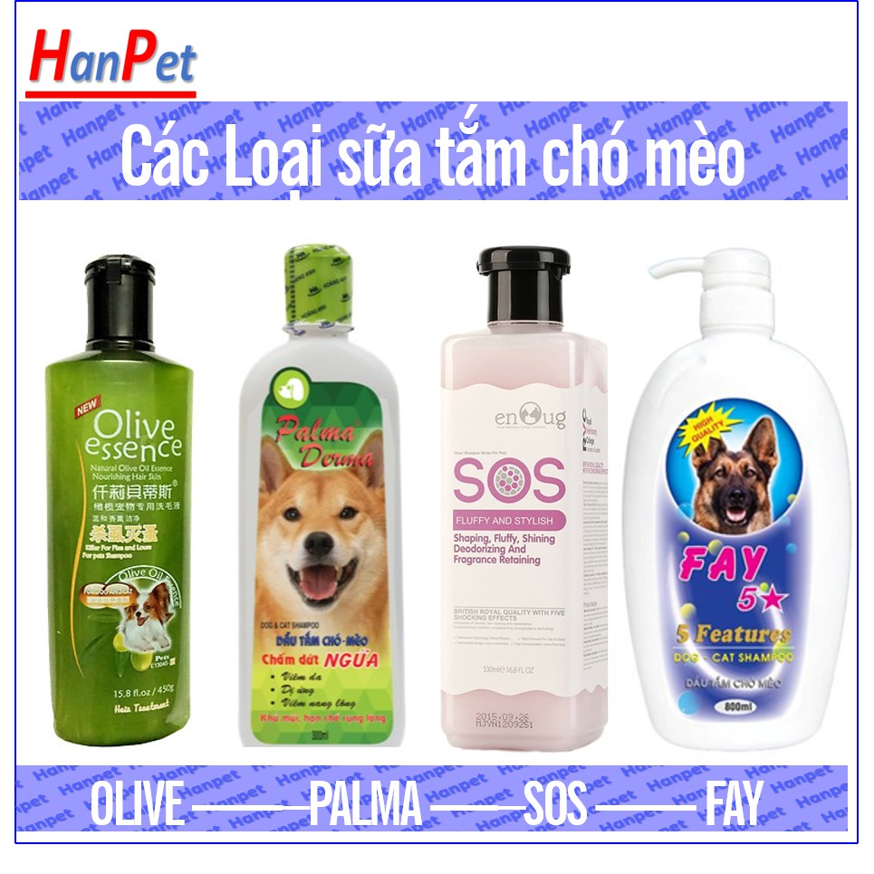 Sữa Tắm cho chó mèo (4 loại Palma  SOS Olive Fay) có thể dùng làm dầu gội đầu chó hoặc dầu tắm chó