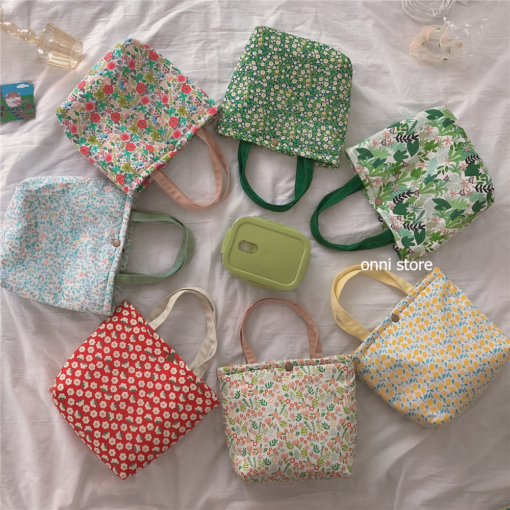 Túi tote cotton dày cách nhiệt in hoa thời trang