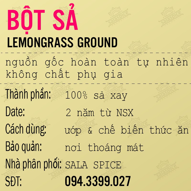 Bột Sả SALA SPICE Lemongrass Powder 100% xả say siêu thơm , dùng chế biến món ăn tiện lợi dễ dàng,hương vị thơm ngon