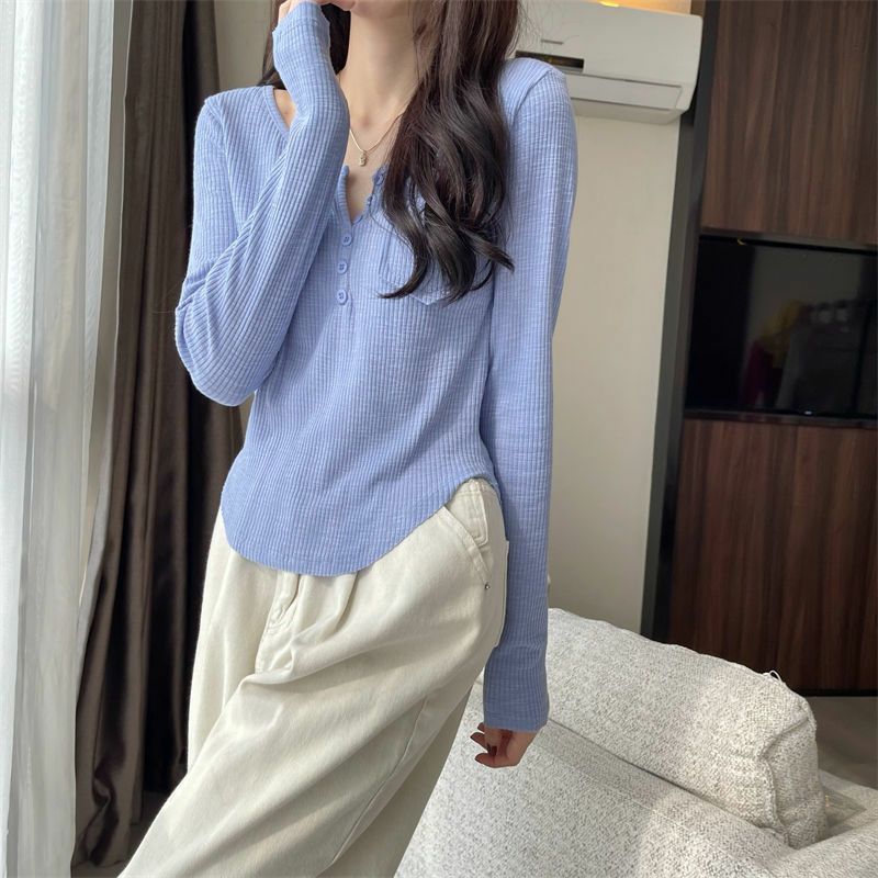Áo Thun Nữ Tay Dài Hàn Quốc Cổ Rộng Nữ Tính Thời Trang