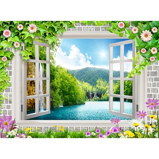 Tranh dán tường 3D cửa sổ 01171