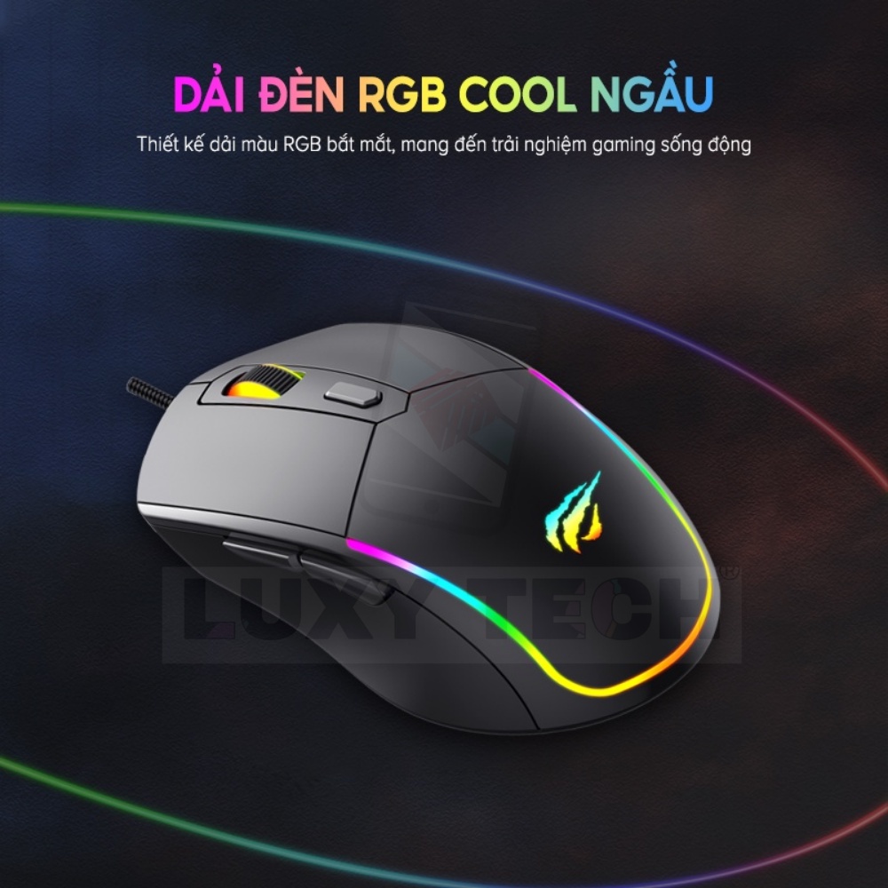 Chuột Gaming HAVIT M79, LED RGB, 6 Nút Điều Chỉnh + 4 Chế Độ DPI, 5tr Lần Click - Chính Hãng BH 12 Tháng
