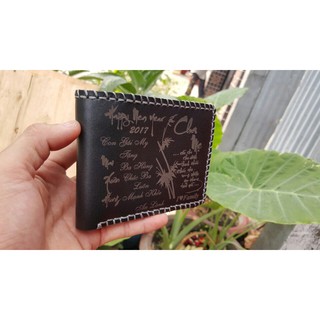 Bóp Da, Ví Da Khắc Tên Màu Đen Handmade
