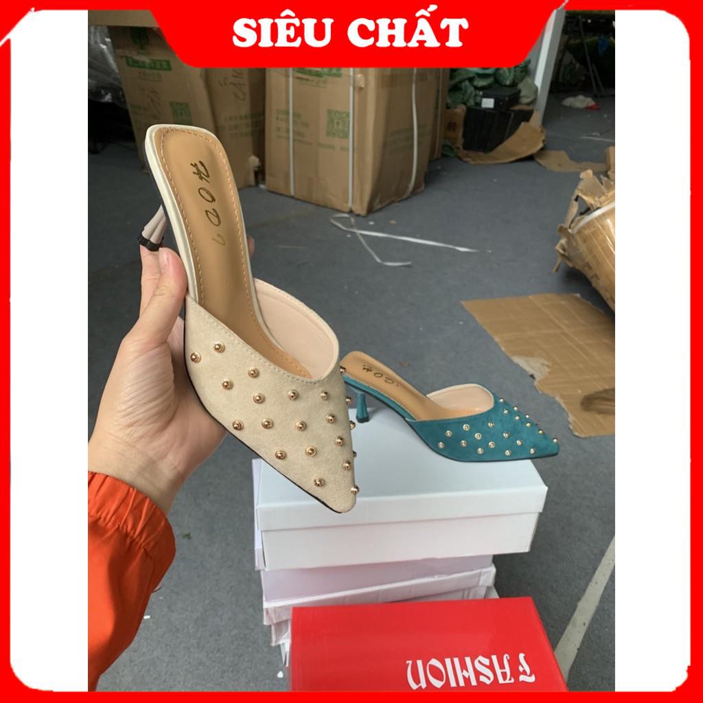 [ẢNH THẬT]  Giày Cao Gót Dưới 7p, Guốc Da Lộn Màu Sang Chảnh Độc Lạ Đính Hạt 5p Full Box | BigBuy360 - bigbuy360.vn