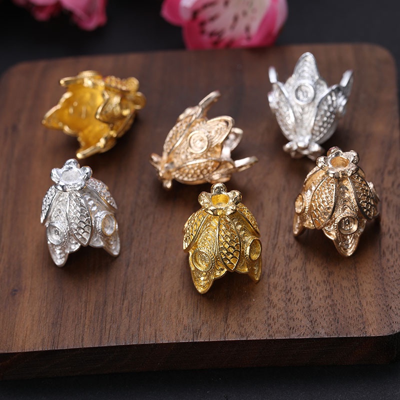 1 phiến đúc dạng chụp họa tiết hoa sen cách điệu 15*21mm nguyên liệu làm trâm làm trang sức cổ trang cosplay cổ phục